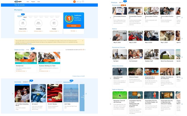 Open English plataforma dashboard