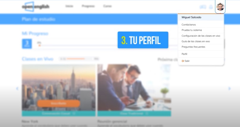 Open English plataforma perfil de usuario