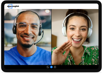 Aula ao vivo da Open English em tablet